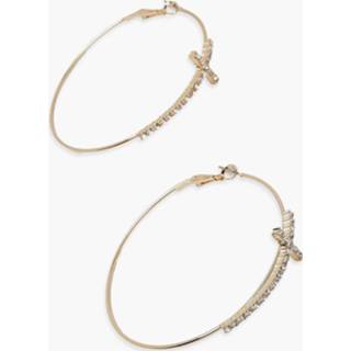 Diamante Cross Detail Hoop Earring, Gold