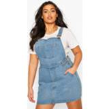 👉 Plus Denim Dungaree Frayed Hem Pinafore Dress, Mid Wash