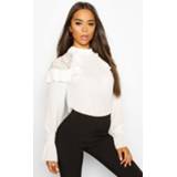 👉 Blous wit vrouwen Woven Ruffle Lace Detail Blouse, White