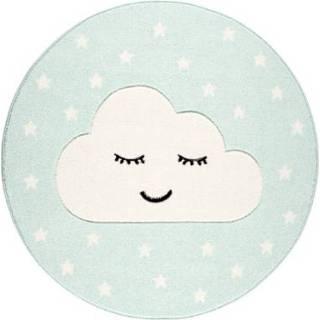 👉 Tapijt wit groen kinderen LIVONE Kids Love Rugs Smiley Cloud rond mint/wit 160 cm - 758198335731