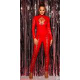 👉 Sexy KouCla Turtleneck LatexLookJumpsuit w. lacing Red