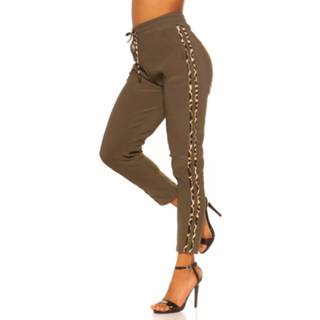 👉 Joggingbroek kaki polyamide vrouwen Trendy jogging broek met luipaard contrast streep khaki