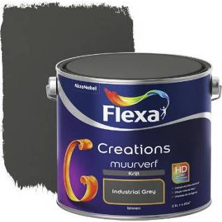 👉 Muurverf grijs 2,5 ltr Flexa Creations Krijt Industrial Grey 8711113133104