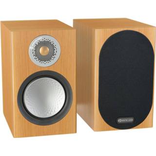 👉 Boekenplankspeaker zilver naturel Monitor Audio: Silver 50 Boekenplank Speakers 2 stuks - Natural Oak