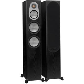 👉 Luidspreker zwart zilver Monitor Audio: Silver 300 Vloerstaande Speakers 2 stuks - Black Oak