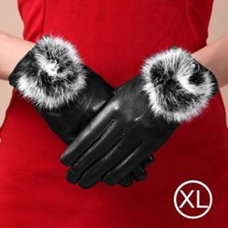 👉 Schapenvachtje zwart XL vrouwen Modieuze konijn Fur Ball schapenvacht lederen handschoenen voor (XL)(Black) 6922294058793