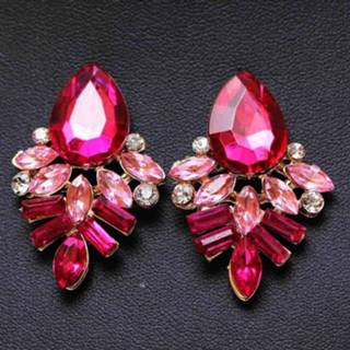 👉 Oorbel roze Mode sieraden Oorbellen handgemaakte Rhinestone zoete Stud Crystal Dangle Earrings (Felroze) 8212099152351