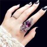 👉 Vlinder ring kristal vrouwen paars 2 stuks/set Vrouwenmode retro Palace edelsteen kristallen Ringmaat: 17 (paars) 8212099155420