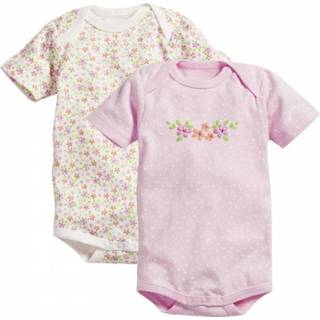 👉 Rompertje roze beige elastaan Schnizler romper Bloemen korte mouw roze/beige 2 stuks mt 86/92 4010952475760