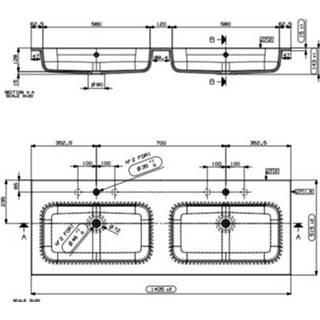 👉 Wastafel wit glans active mello Ben mineraal, 160x51x1,5cm, 2 bakken, Geen kraangaten, wit, Midden 8714175944275