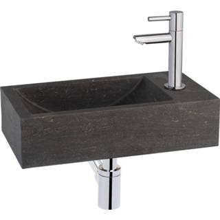 👉 Fontein natuursteen exclusief active zwart Saniselect compleet rechts 40x22x10 cm Hardstenen 8714175921108