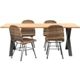 👉 Tuinset Wicker#Metaal#Aluminium bruin Le Sud Vienne Lorraine - naturel 5-delig Leen Bakker 8714901740089