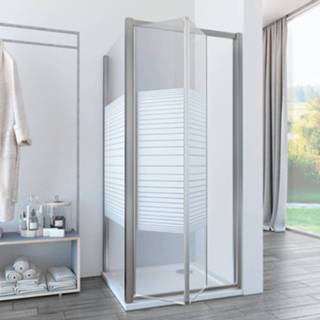 👉 Douchecabine chroom Lacus Vento Zebra met Schuifdeur en Vaste Zijwand Middenband Anti-Kalk - 70 cm