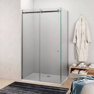 👉 Douchecabine chroom glas Lacus Caprera met Schuifdeur en Vaste Zijwand Anti-Kalk Coating - 120 cm Helder