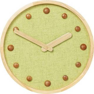 👉 Wandklok Groen|Beige hout rond retro batterij active Kare Arizona 4025621305774