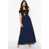 👉 Bridesmaid Occasion Sequin Bardot Maxi Dress, Navy