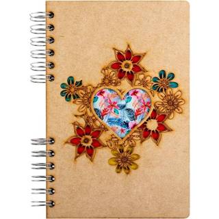 👉 MDF vrouwen bruin Notebook 3d kaft A6 blanco - Hartje-