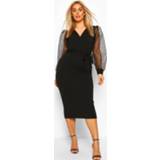 👉 Plus Heart Organza Sleeve Midi Dress, Black