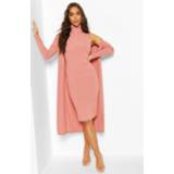 👉 Rib Funnel Neck Midi Dress And Duster, Rose