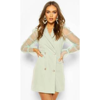 Shirt vrouwen sage Organza Sleeve Button Detail Blazer Dress,