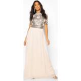 👉 Bridesmaid High Neck Hand Embellished Maxi Dress, Mink