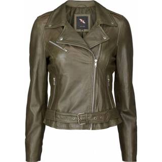 👉 Leather vrouwen groen jacket Biker