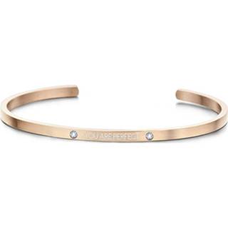 👉 Key Moments 8KM-B00458 Stalen open bangle met tekst love is all you need zirkonia one-size rosékleurig