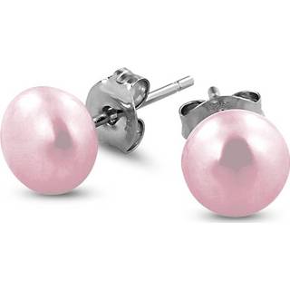 👉 Oorsteker zilveren parel parelmoer One Size no color roze zilverkleurig New Bling 9NB-0131 - oorstekers rond 7 mm / 8719743150423
