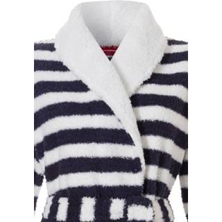 👉 Badjas blauw witte XL 'sailor stripes' navy & witte, zachte coral fleece overslag met shawlkraag en ceintuur 8713167733002