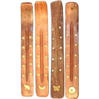 👉 Houten Wierook Houder met Messing Inleg (Assorti)