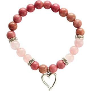 👉 Armband Rhodoniet en Rozenkwarts met Hartjes Hanger (Elastiek)