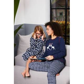 👉 Katoenen pyjama blauw Noorse stijl, met lange mouwen en bobbles 'forever reindeer friends' 8719833088803