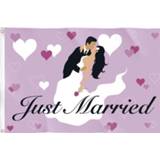 👉 Gevelvlag roze polyester One Size Haza Original ''Just married'' 90 x 60 cm 8711319357465