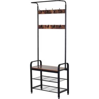 👉 Kapstok zwart hout active HOMCOM met schoenenrek naturel hout/zwart 72 x 34 185 cm 4250871277759