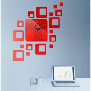 👉 Spiegel rood acryl active Home Mirror Surface Sticker Office Decoratieve spiegels 3D Stereo Clock Block Combination (rood)