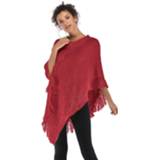 👉 Pullover rood active kleding Onregelmatige effen kleur omzoomde cape sjaal gebreide trui (kleur: maat: one size)