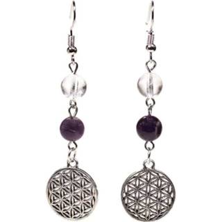 Oorbel active Oorbellen Bergkristal/Amethist met Bloem des Levens 8720088291801