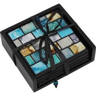 👉 Onderzetter turkoois zilverkleurig goud active Mozaïeken Onderzetters Turquoise / Goud- en (Set van 4) 8717506094434