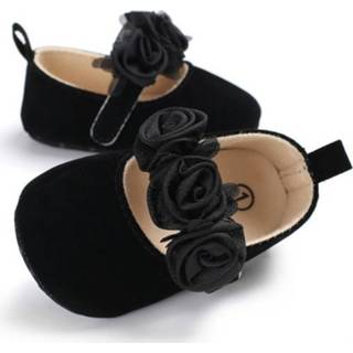 👉 Schoenen zwart antislip active baby's meisjes Mooie bloem baby meisje pasgeboren wieg zachte prewalker (zwart)