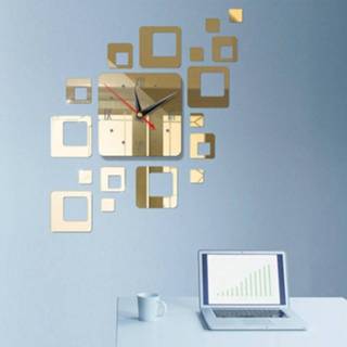 👉 Spiegel acryl goud active Home Mirror Surface Sticker Office Decoratieve spiegels 3D Stereo Clock Block Combination (Mirror Light Gold)