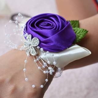 Bloemcorsage diamant satijn active decoratieve bloemen Handgemaakte bruiloft bruid pols bloem corsages boeket corsage roos