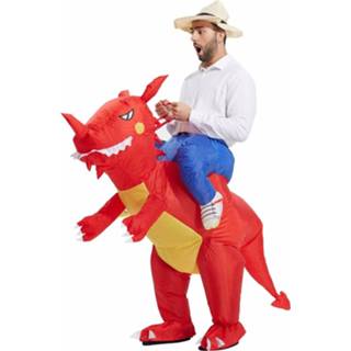 👉 Dress rood polyester active Operated Inflatable Dinosaur Fancy Halloween Party Costume for Adult, Aanbevolen hoogte: 1,6 - 1,9 m (rood)