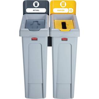 👉 Grijs geel papier Rubbermaid Slim Jim Recyclingstation voor afval en kleur, / 5453001917900