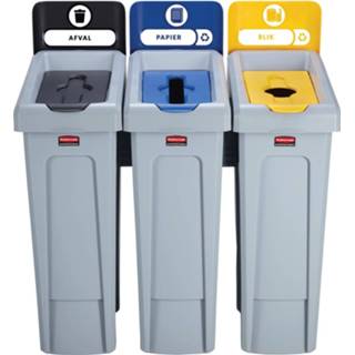 👉 Zwart blauw geel papier kunststof Rubbermaid Slim Jim Recyclingstation voor afval, en kunststof, / 5453001917849
