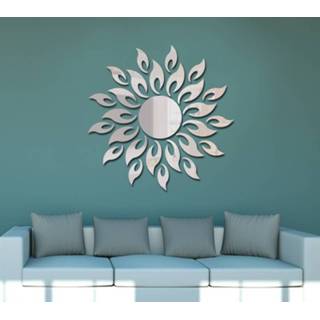 👉 Zonnebloem zilver active spiegel muursticker slaapkamer woonkamer decoratie muurstickers (zilver)