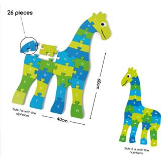 👉 Vloerpuzzel groen blauw hout One Size BS Toys Giraffe 60 x 40 cm groen/blauw 26 stukjes 8717775442356