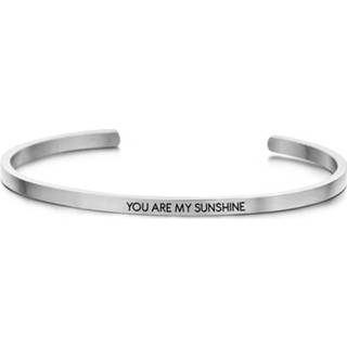 👉 Zirkonia goudkleurig One Size no color Key Moments 8KM-B00047 Stalen open bangle met tekst you are my sunshine one-size 8719743156593