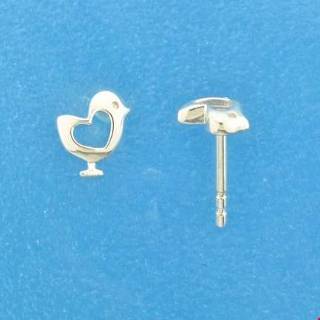 👉 Oorknop zilver glanzen One Size zilverkleurig TFT Oorknoppen Vogel Met Hart Gerhodineerd Glanzend 7.5 mm x 6.5 8718834605248