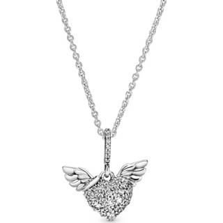👉 Zilver One Size array Pandora 398505C01 Ketting Pavé Heart and Angel Wings 45 cm 5700302827279
