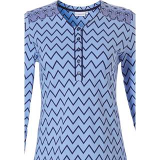 👉 Pyjama blauwe blauw vrouwen Blauwe, katoenen dames met lange mouwen en knoopjes 'soft & pure patterned lines' 8719833123238